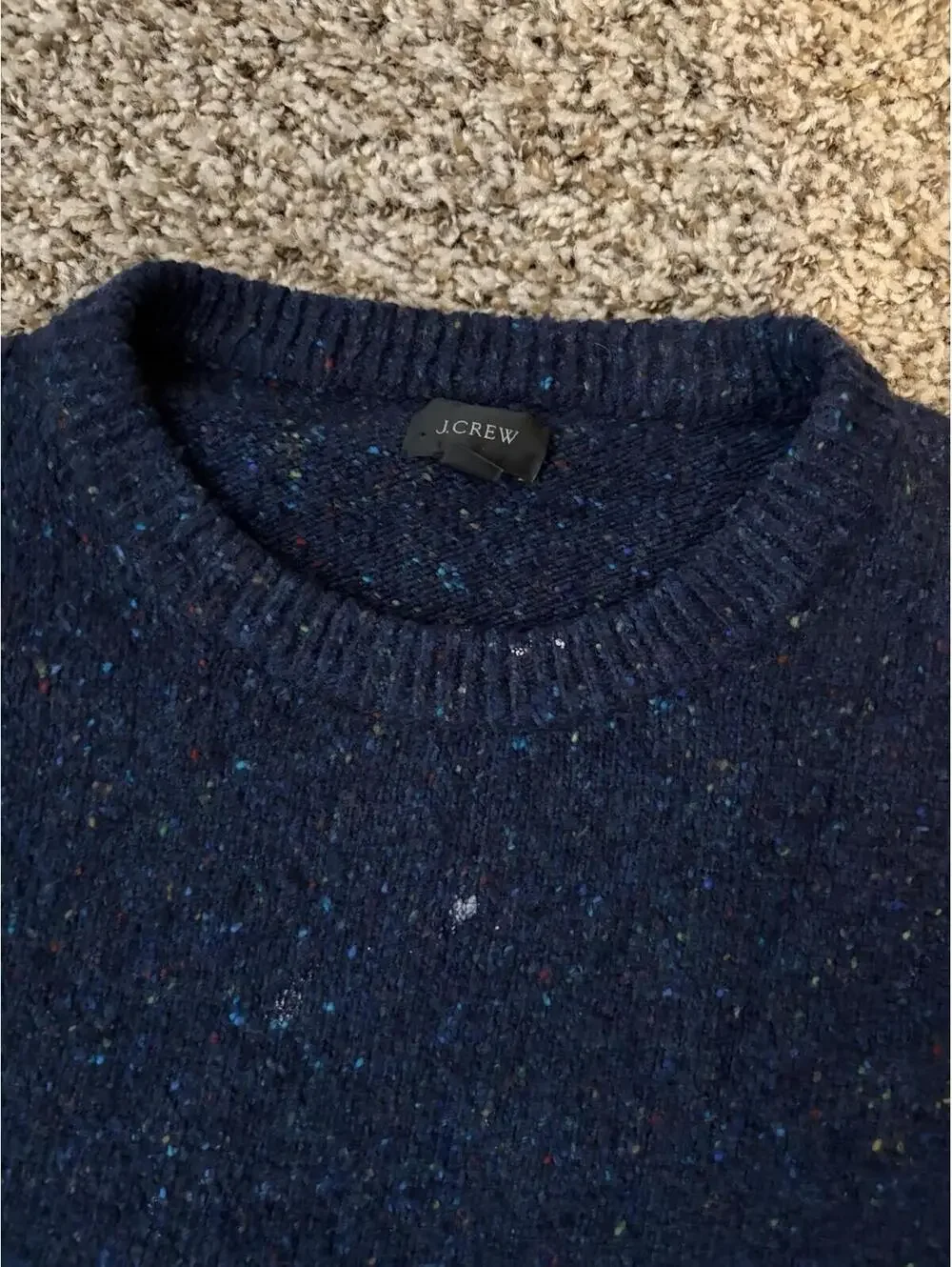 J. Crew Men’s Blue Color Block Donegal Wool Blend Pullover Sweater Size Large